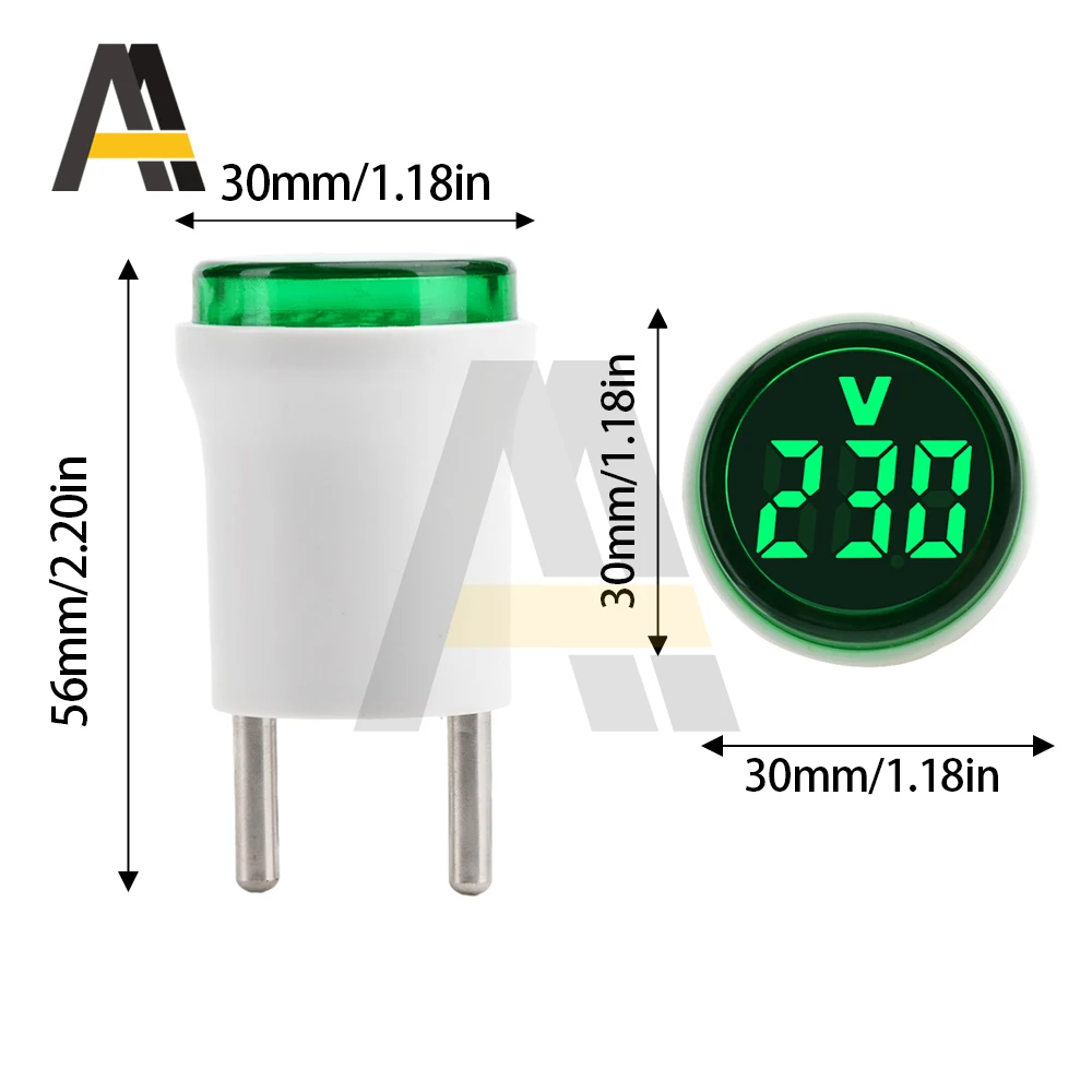 AC 50-500V Mini Voltage Meter Indicator Light Volt Tester LED Digital Voltmeter 30mm Test Gauge Amp Detector indicator EU Plug