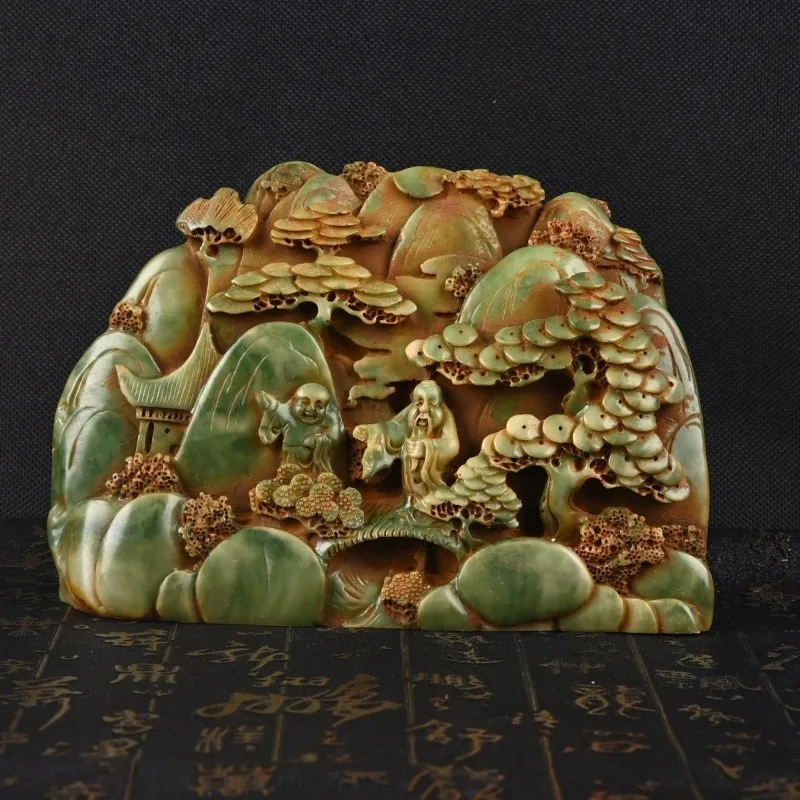Strange Stone Ornament Chinese Shoushan Stone Landscape and Figure Sculptures Artificial Stone Statue Feng Shui Home Decor