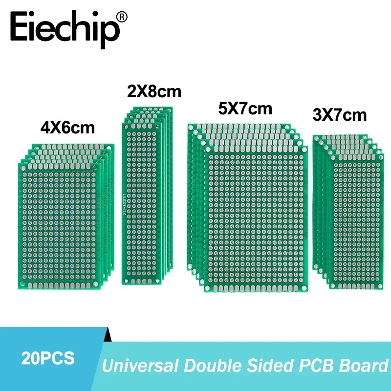 

20 Pcs Prototype Boards 2X8 3X7 4X6 5X7 Double Sided PCB Board Hole Pitch 2.54mm Circuit Perfboard for Diy Electronic Kit