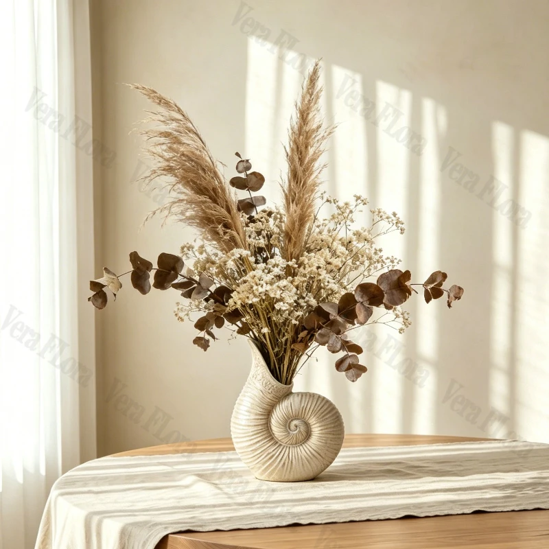 Nordic Style Conch Shaped Ceramic Vase Artistic Flower Planter Wabi Sabi Style Retro Creative Home Decoration Simple Vase