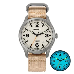 BERNY Men Aviation Mechanical Top Men Wristwatch Sapphire AR Coating Supper Luminous 10Bar Sport Watch Titanium Aviation Watches