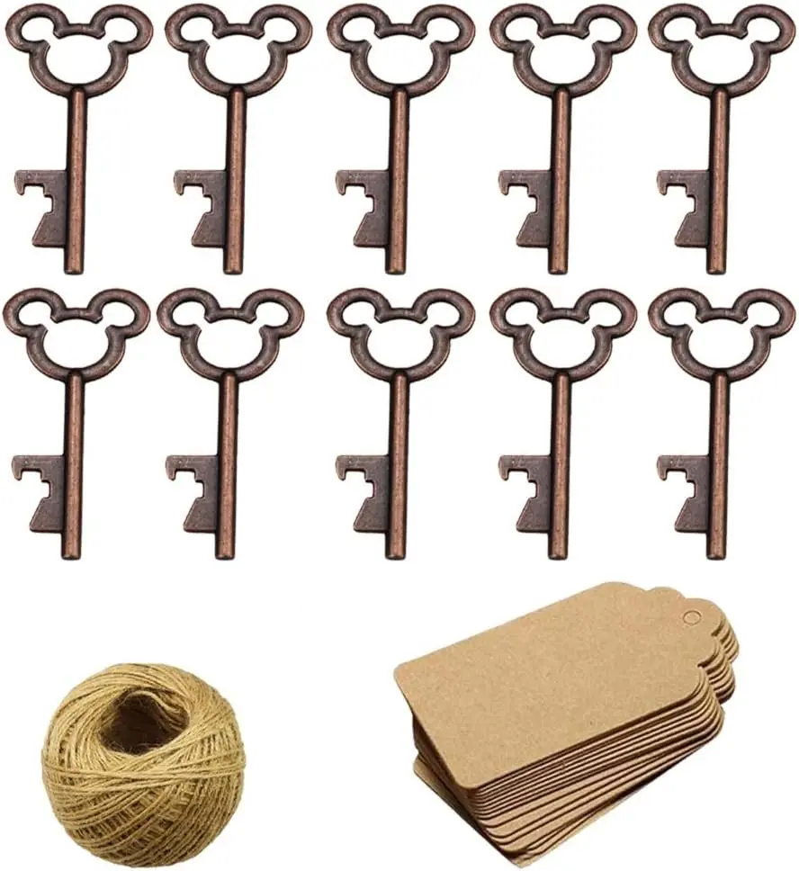 50Pcs Vintage Skeleton Key Bottle Openers with 50pcs Escort Card Tag and Twine for Wedding Party Favors Rustic Decoration