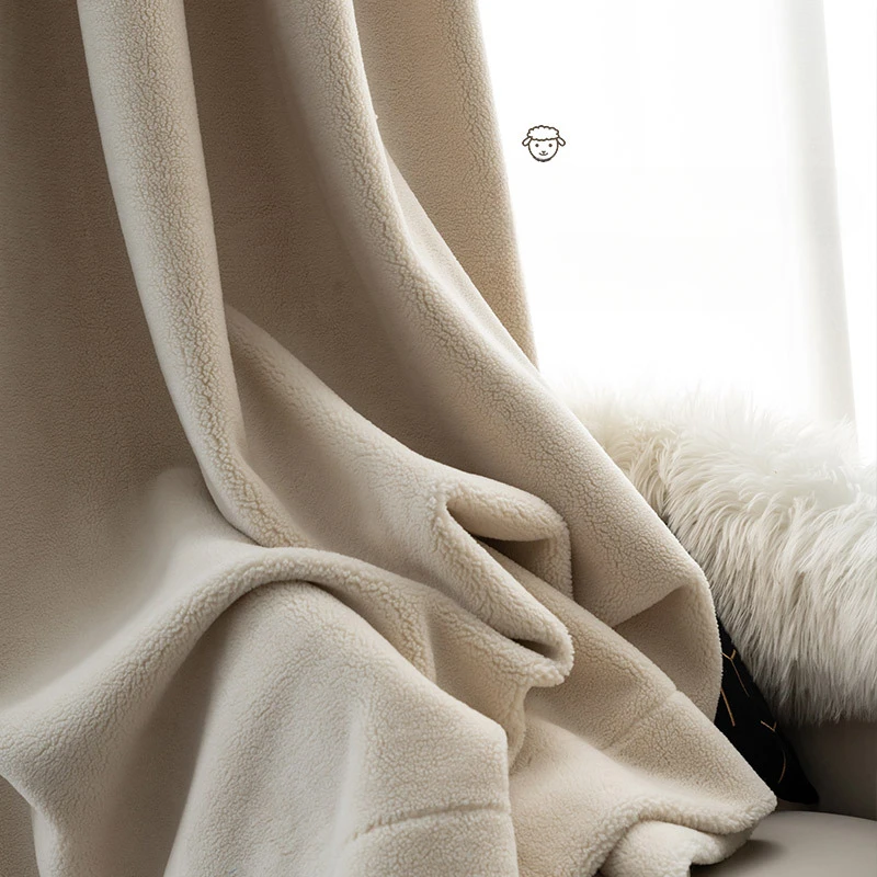 

Simple Lamb Wool Curtains for Living Room Bedroom Dining Room Warm Windproof Blackout Windproofand Cold Proof Shading Curtains