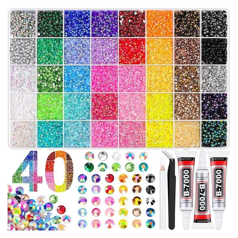 

【HOUSEHOLD GOODS】Bedazzling Kit Resin Jelly Rhinestones 40 Colors 3Mm 32000Pcs Flatback Gems+ 3X Glue For Nails Jewelry Art Book