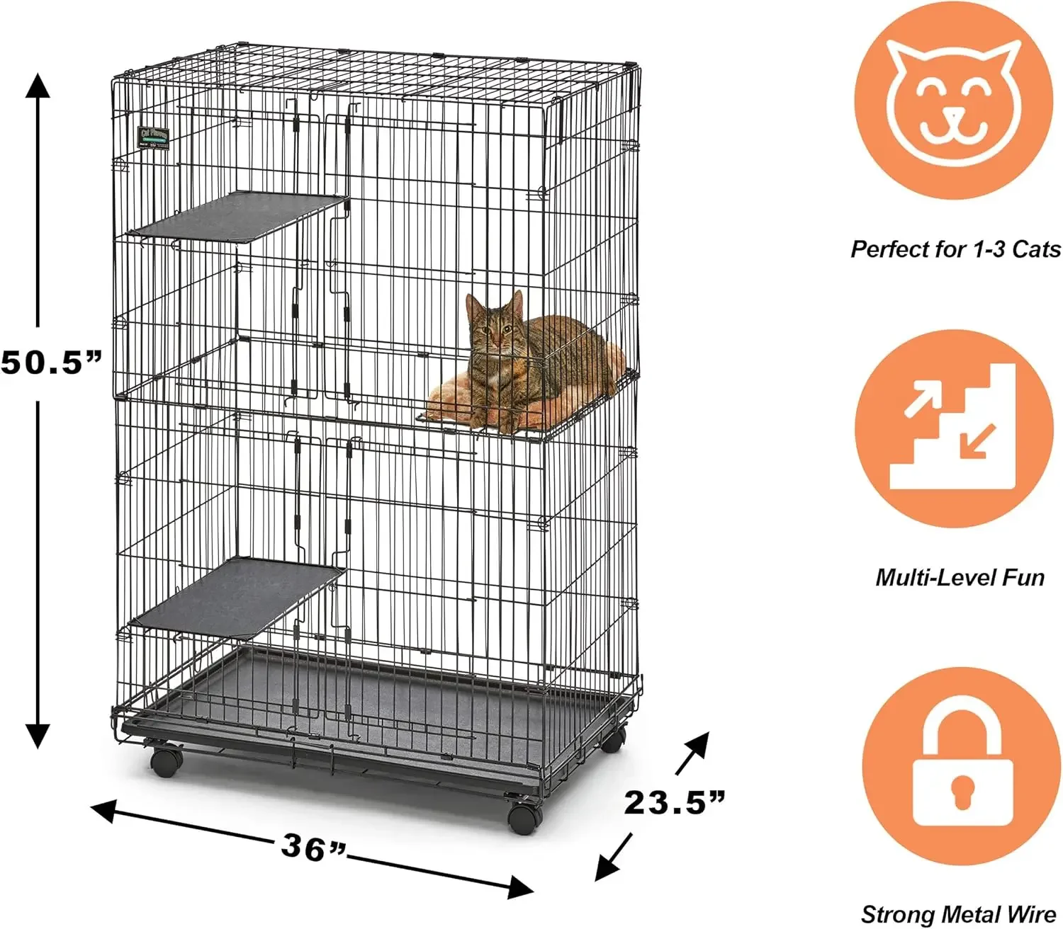 Cat Playpen / Cat Cage Includes 3 Adjustable Resting Platforms, Removable Leak-Proof Pan, Easy 2-Door Top / Bottom Access