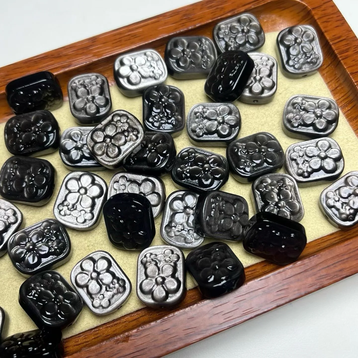 5pcs Natural Sliver Obsidian Carved Loose Spacer Beads for DIY Bracelet Necklace Earring Jewelry Making Supplies