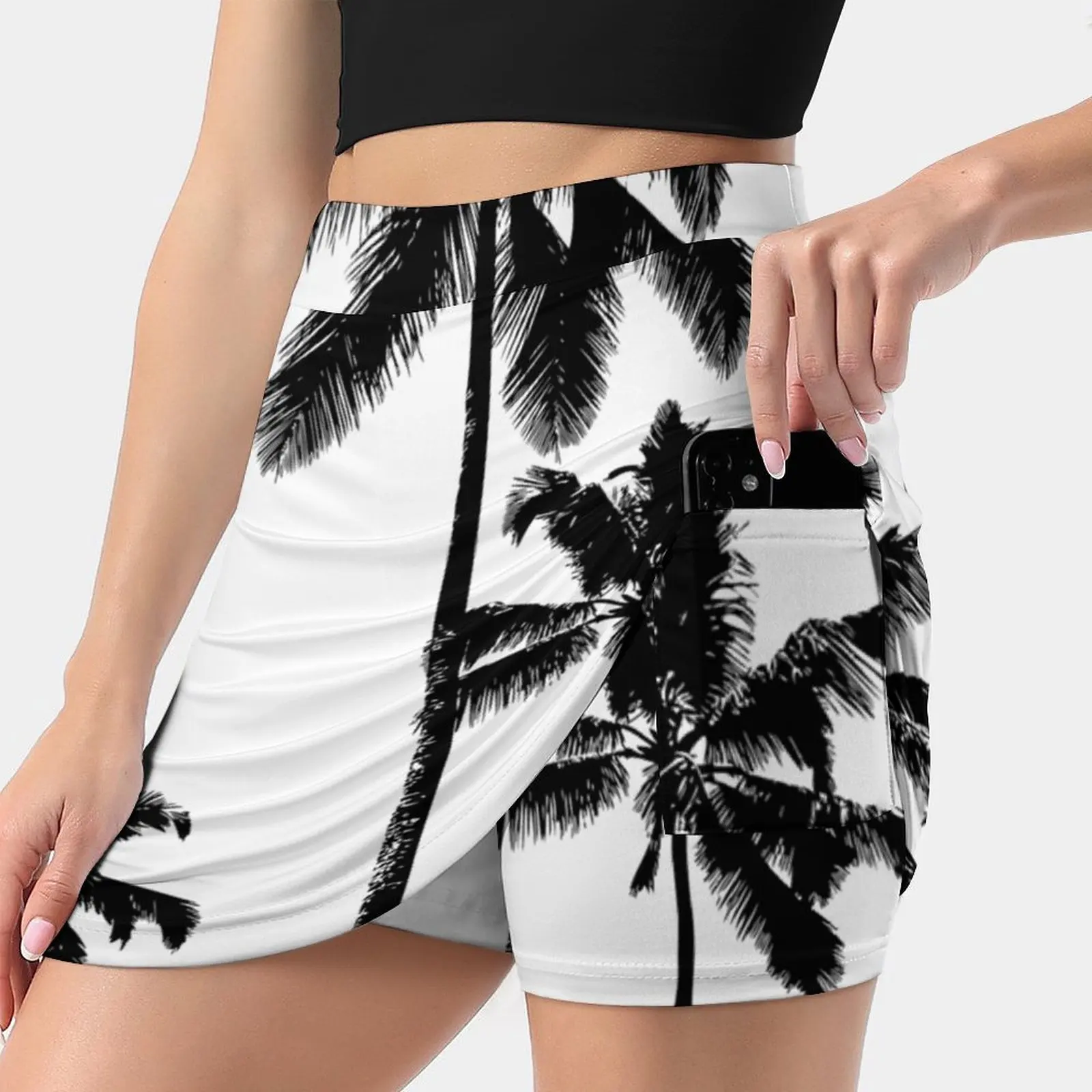 

Tropical Palms In Monochrome Women's skirt Mini Skirts A Line Skirt With Hide Pocket Palm Trees Botanical Shade Palms Coconut