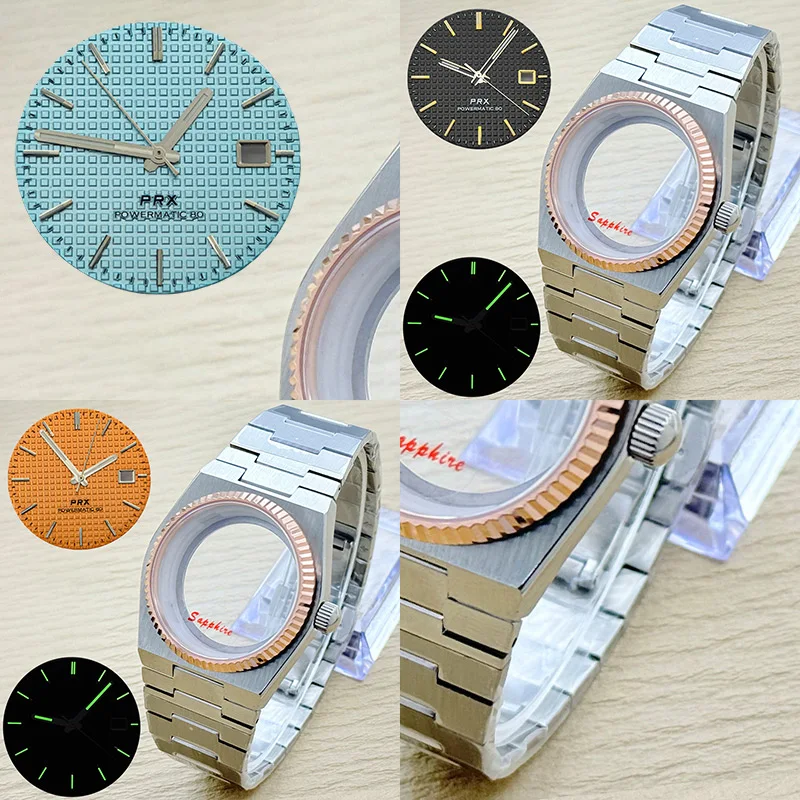 

PRX Super Player Sapphire Glass Watch Case Watch Strap Stainless Steel Fit NH35 NH36 4R36 Movement With 31.8mm Dial+Hands Parts