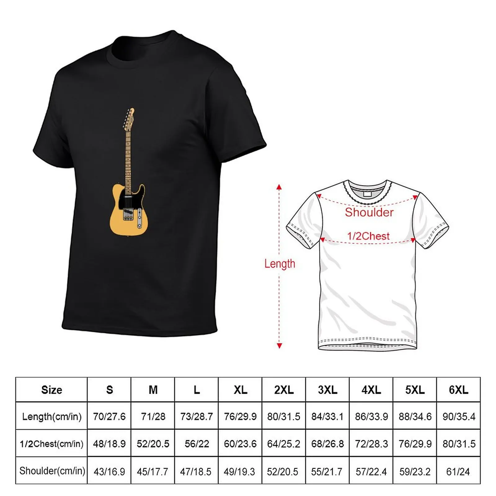 Telecaster colorido (b.) T-shirt preta Pickguard Maple Fretboard para homem, roupas bonitas, gráficos, algodão, loiro