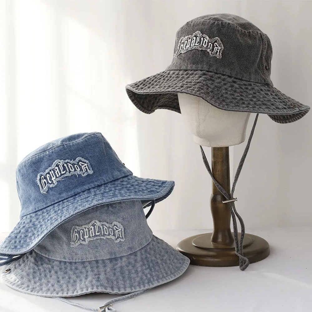 2025 للجنسين القطن دلو القبعات النساء الصيف واقية من الشمس بنما قبعة الرجال الدنيم النسيج القبعة في الهواء الطلق صياد قبعة قبعة الشاطئ #2