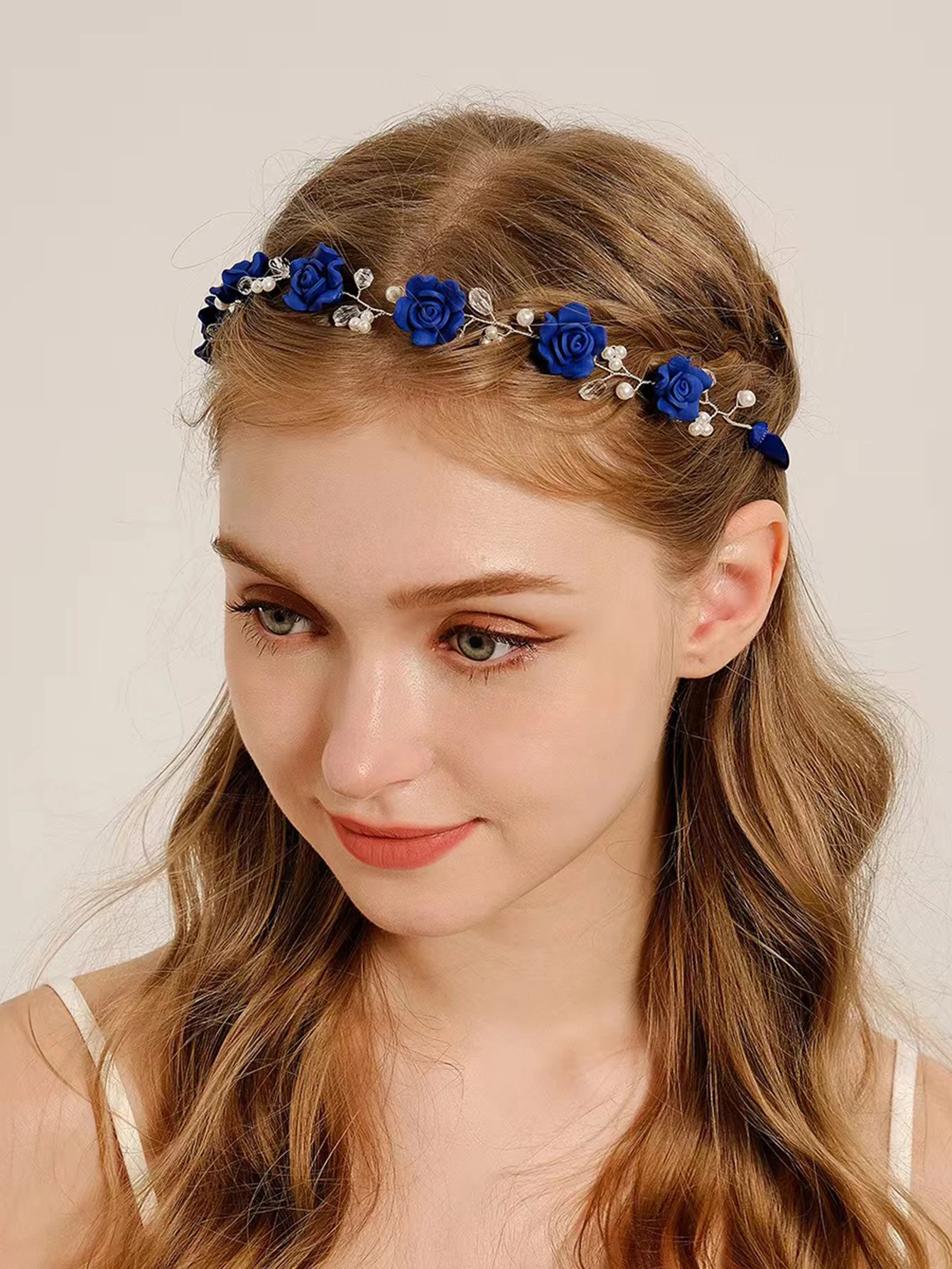 Sweet Style Pink Rose Hair Accessory Handmade Ribbon and Pea