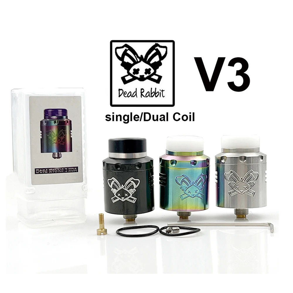 RunVape Dead Rabbit V3 RDA 24mm Tank Single/Dual Coil Steel Material Atomizer 510 Squonk BF Pin for 510 Thread Mod