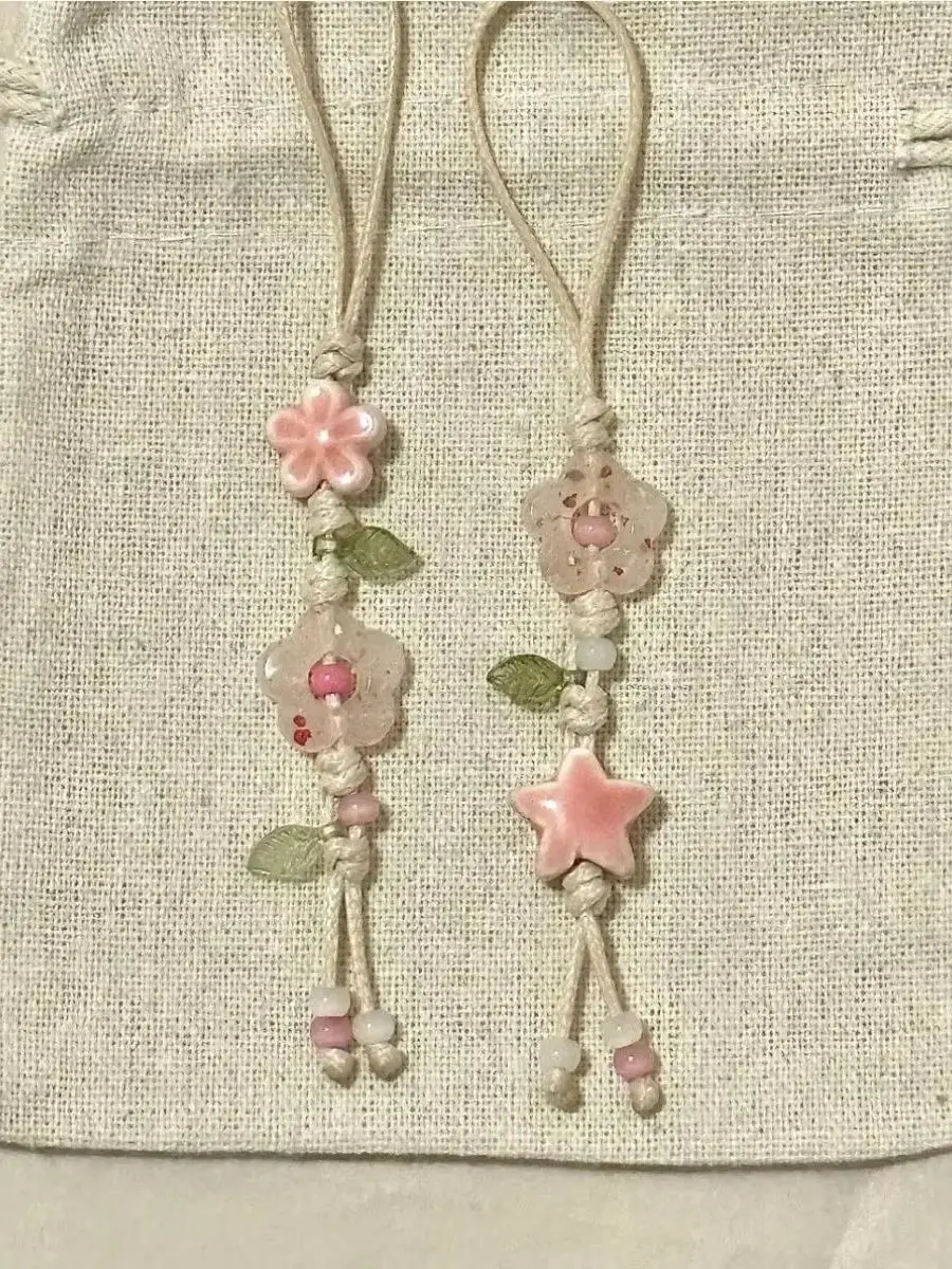 Sangle à breloques de téléphone en forme d'étoile et de fleur, lanière de téléphone perlée en céramique Kawaii, couleurs Pastel pour sac de filles, pendentif d'appareil photo, porte-clés