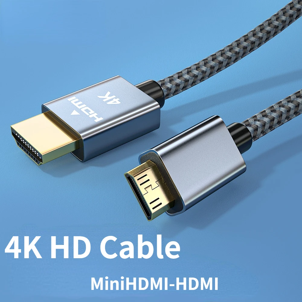 

Mini HDMI To HDMI2.0 4K60HZ HD Cable Version 2.0 4K Cable Gray Aluminum Shell Braided Mesh Mini HDMI Male Conversion Cable