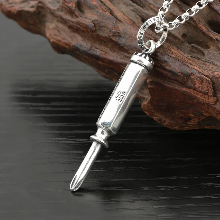 925 sterling silver fashionstylish creative screwdriver pendant punk style men and women hip hop necklace pendant