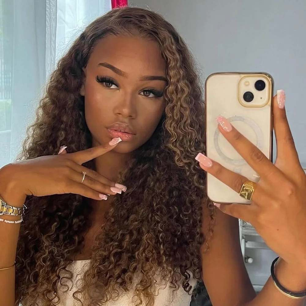 200% الكثافة 13x4 تسليط الضوء على أومبير HD الدانتيل شعر مستعار أمامي شعر الإنسان العسل شقراء موجة عميقة الدانتيل الجبهة الباروكات 4/27 الشعر البشري