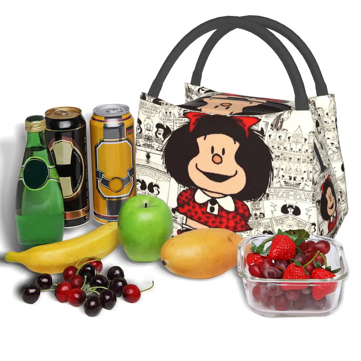 Mafalda-bolsas de almuerzo con aislamiento térmico para mujer, bolso de mano portátil para oficina, Picnic y viaje