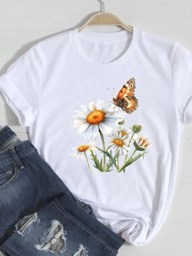 

Sweet Butterfly Style Trend Tee Graphic T-shirts Fashion O-neck Clothing Printed Short Sleeve Women T Casual Female Clothes