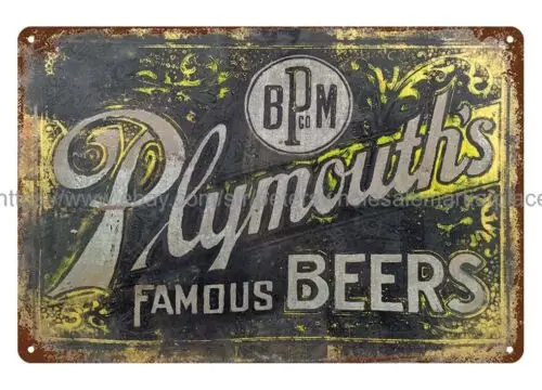 vintage repro. BEER PLYMOUTHS FAMOUS BEERS metal tin sign decorating styles tin sign