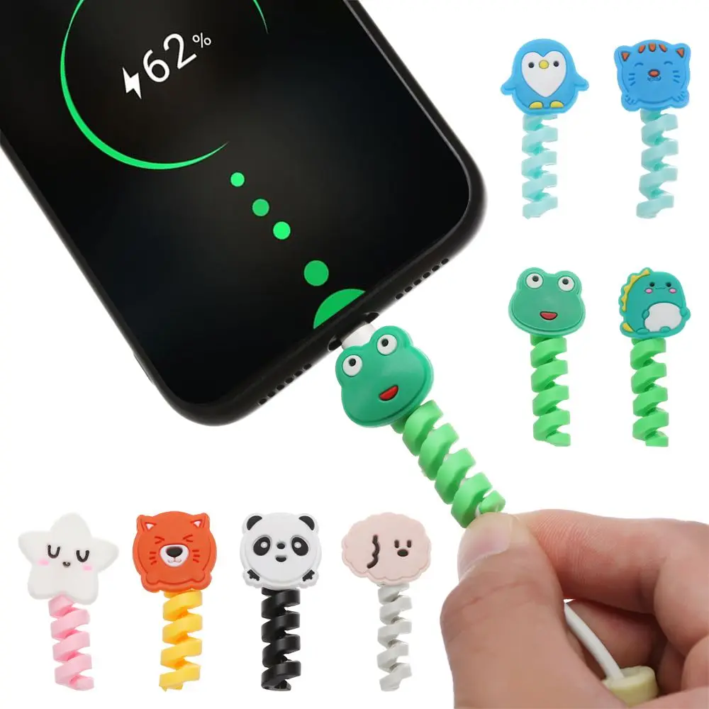 Cute Cartoon ochraniacz kabel spiralny linia danych przewód ochronny pokrowiec oplot na kable kabel do ładowarki USB ochraniacze przewód zasilający