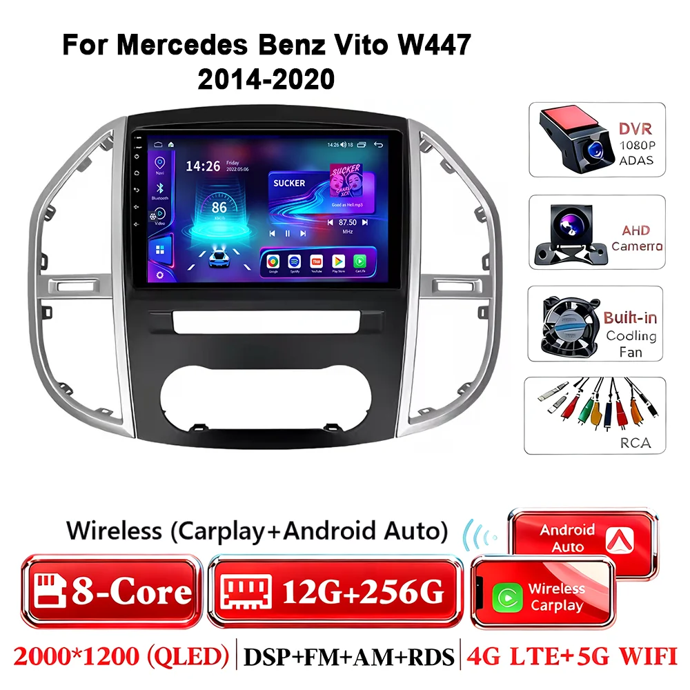 Android 17 autoradio voor Mercedes Benz Vito 3 W447 2014-2020 2K QLED Android multimediaspeler 4G stereo CarPlay head unit
