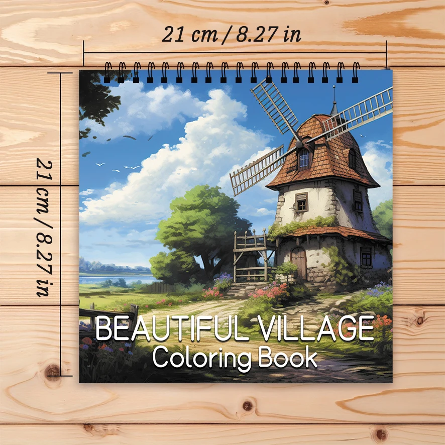 Kolorowanka Beautiful Village - 8,27 x 8,27 cala 32-stronicowy kolorowanka - idealny prezent dla rodziny lub przyjaciół