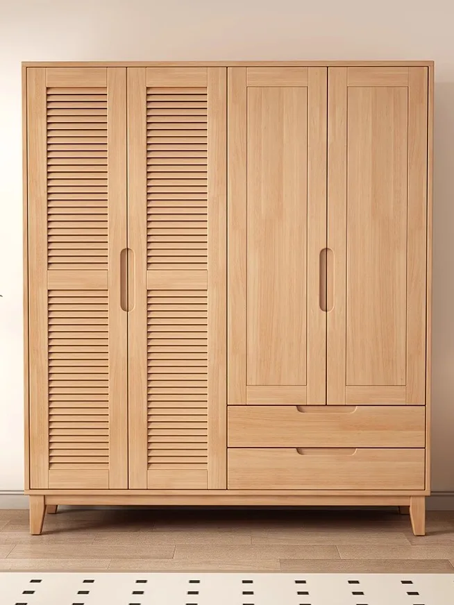 Venetian door solid wood wardrobe small apartment household bedroom door wardrobe