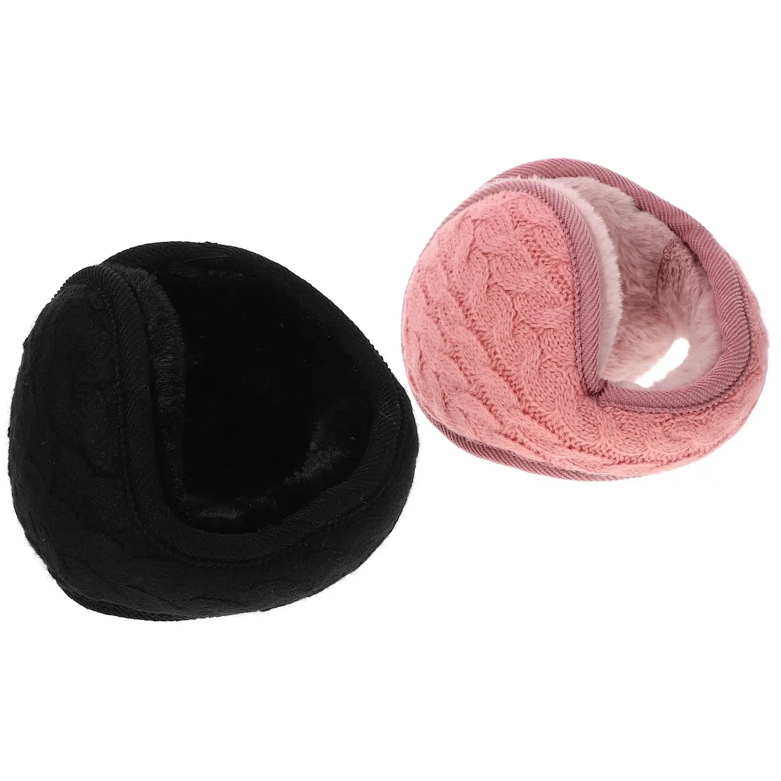 

2pcs Foldable Knitted Earmuffs Warm Ear Covers for Autumn Winter Black Pink Furry Ear Muffs Winter