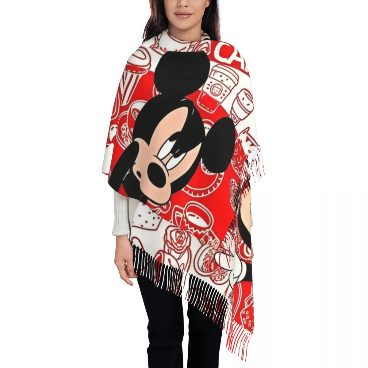 

Шарф с героями мультфильмов Микки и Минни, зима-осень, кашемировые шали и накидка, длинные большие шарфы с кисточками, женские