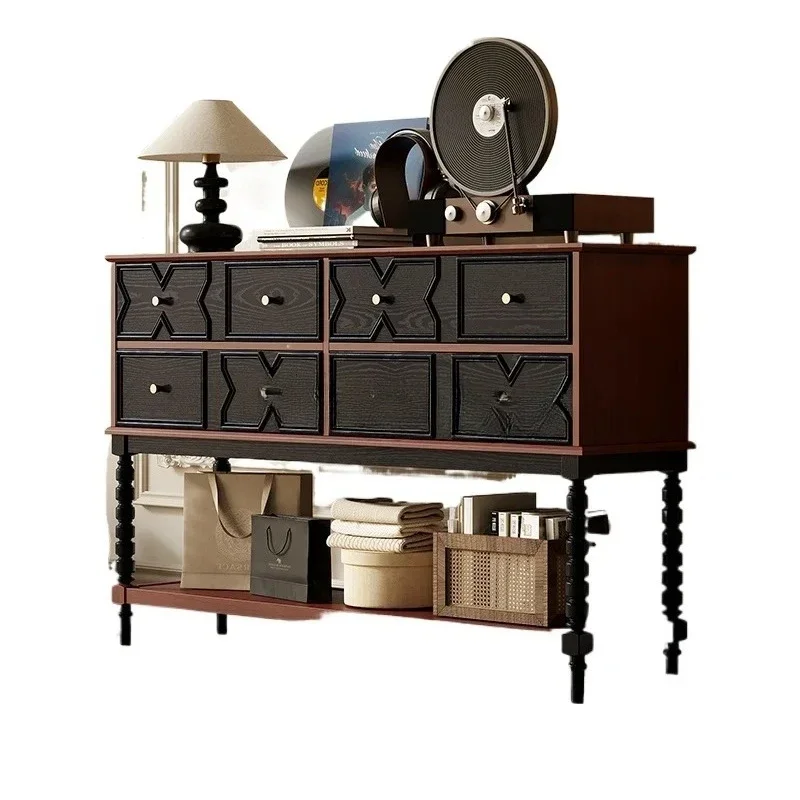 LXY medieval retro pure solid wood porch cabinet, living room aisle chest cabinet, screen partition cabinet