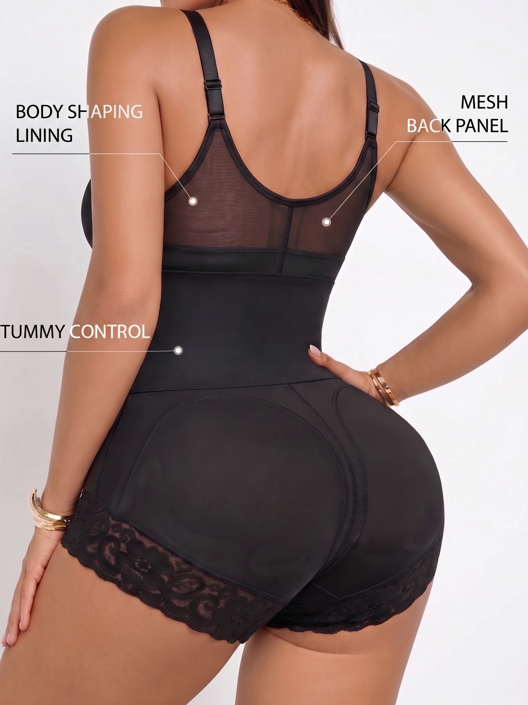 Adjustable Dual-Shaping 2-in-1 Bodysuit with Non-Slip Lace Trim And Hook-And-Eye Crotch Design Women's Shapewear Bodysuit