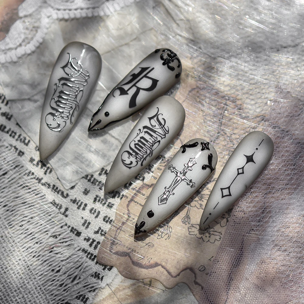 Donkere gotische nail art-stickers voor manicure DIY vrouwen thuis nagelontwerp duisternis letters cijfers Europese Y2K decoratie slider