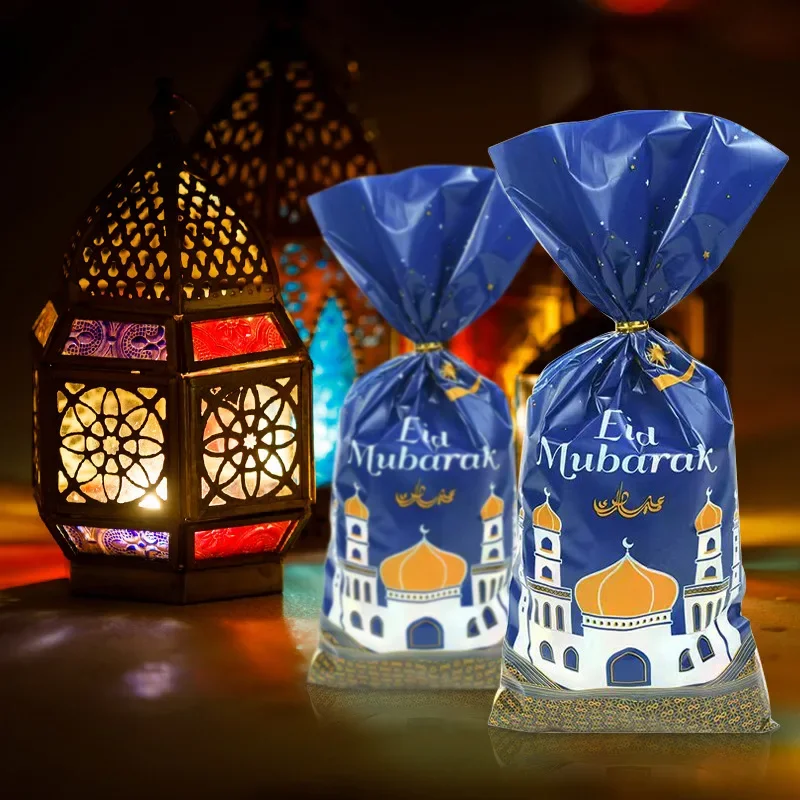 25/50pcs Eid Mubarak Gift Bags Plastic Candy Cookie Bag Ramadan Decoration 2024 Islamic Muslim Party Supplies Eid Al-fitr 2024