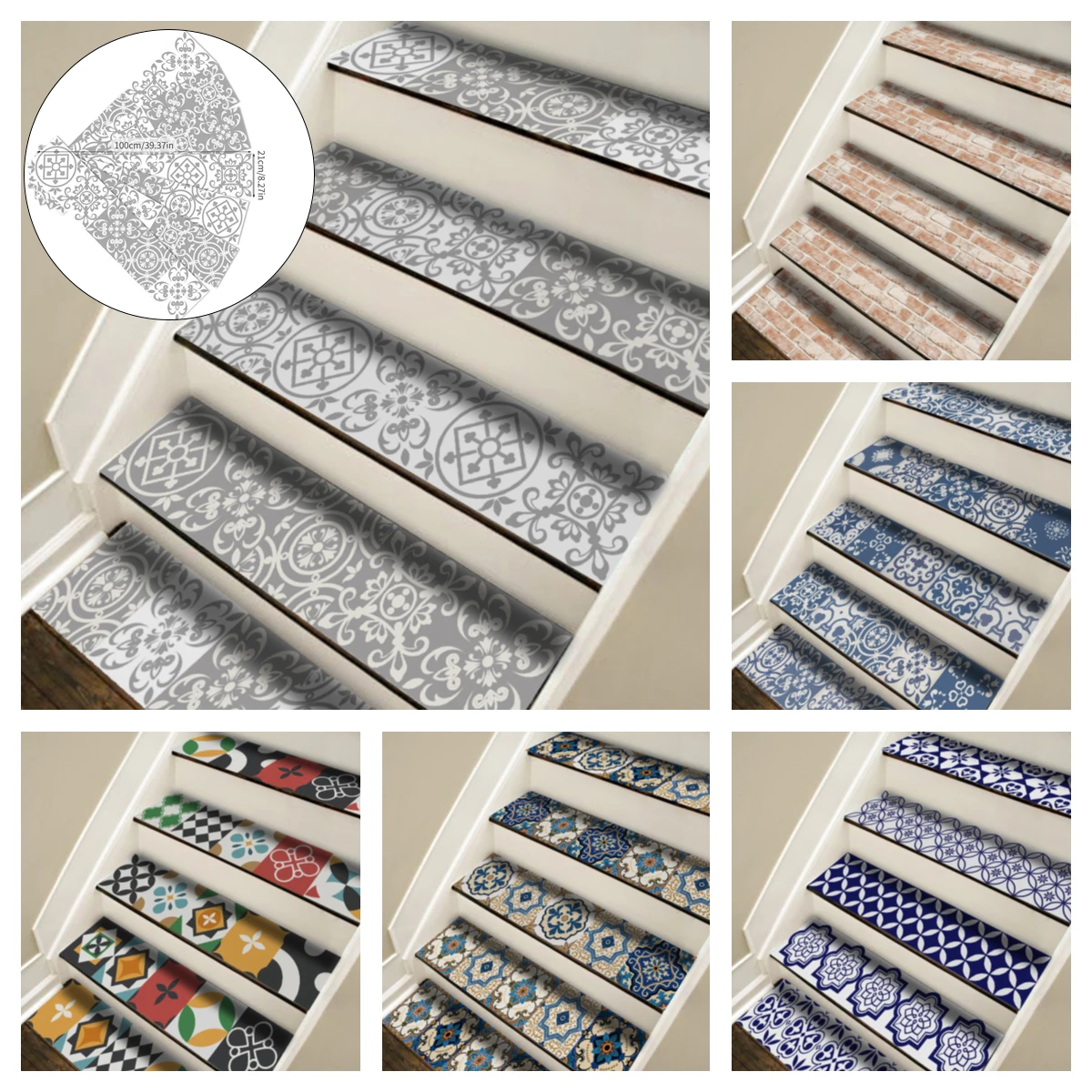 Morocco Grey Stairway 7pcs Vinyl Floor Door Sticker Adhesive DIY Waterproof Staircase Wallpaper For Stairs Decal Home Room Decor