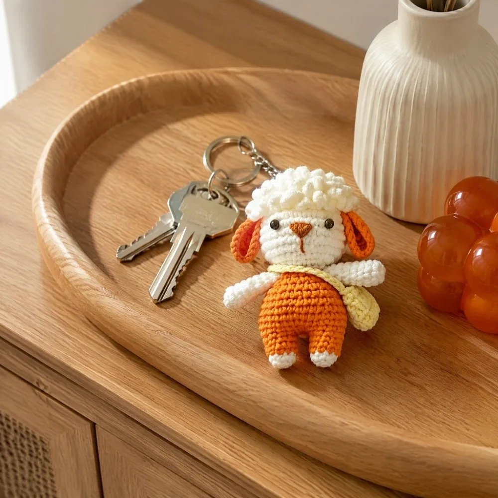 Cute Cartoon Handmade Little Lamb Pendants Finished Product Woven Crochet Keychains Handmaking Kawaii Knitting Insect Backpack