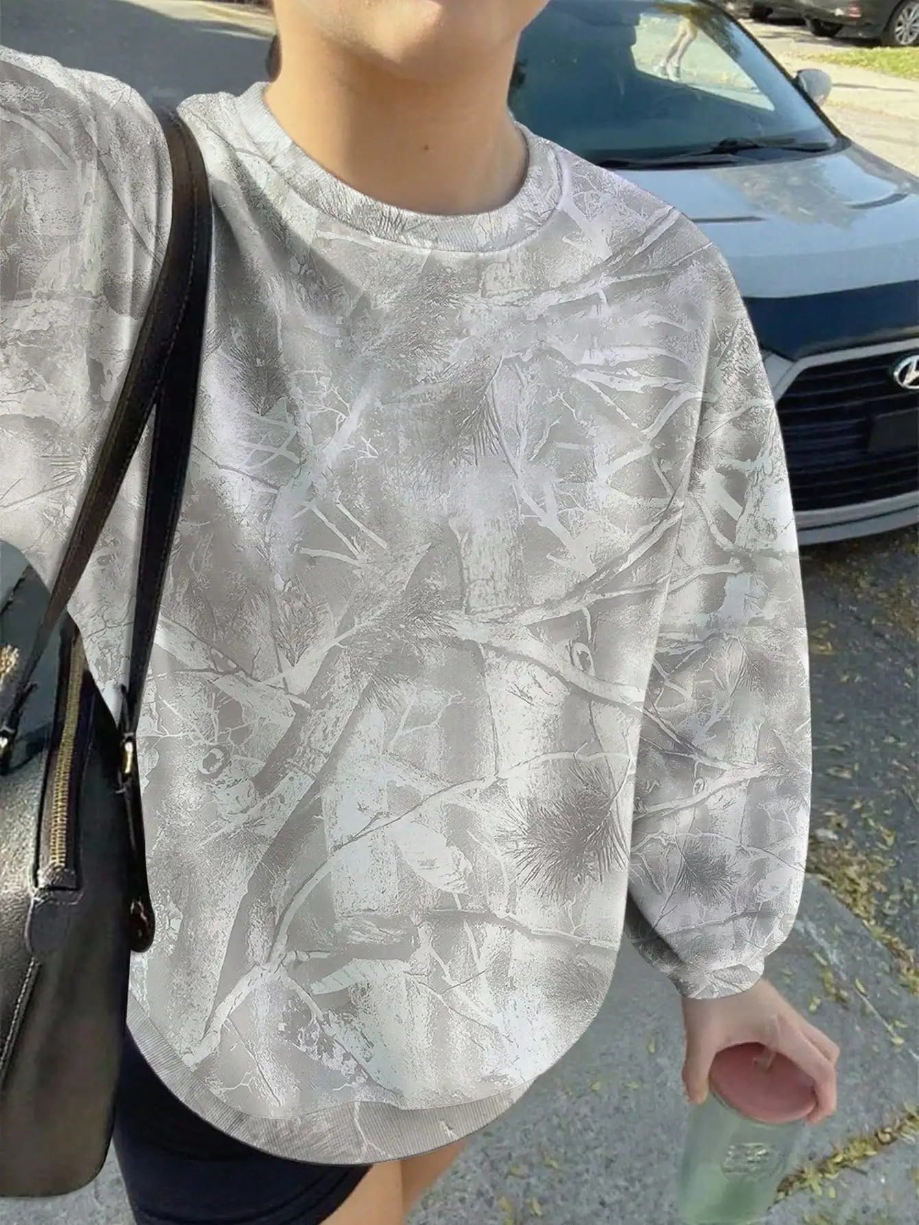 

Women's Fall Digital Print Dropped Shoulder Crewneck Sweatshirt, Loose Fit Forest Pattern Top