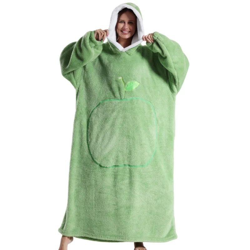 Women Fall Winter Fleece Wearable Blanket Robe Girls Lady Loungewear Woman Soft Warm Nightdress Teenage Loose Plus-Size Pajamas
