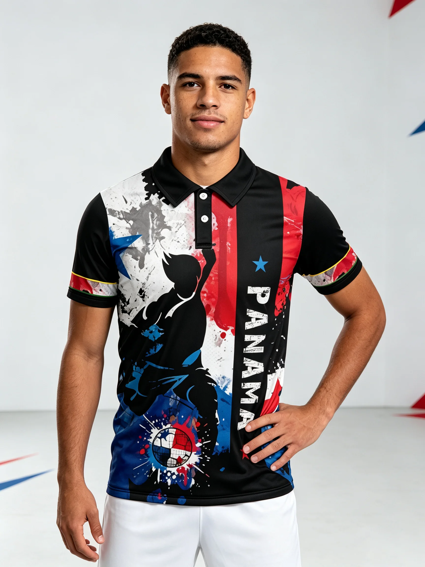 Stylish patriotic‑themed polo top, six interchangeable collar styles, ultra‑light flexible fabric for sports