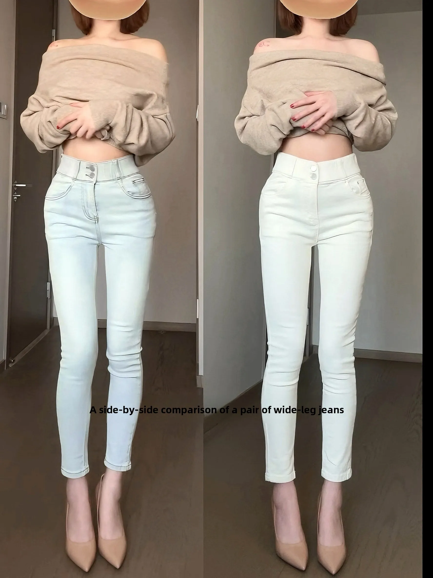 

Джинсы с высокой талией Double Bule в корейском стиле, женские, с полной посадкой по бедрам, расклешенные, из хлопкового стрейч-денима, для весеннего сезона, модные