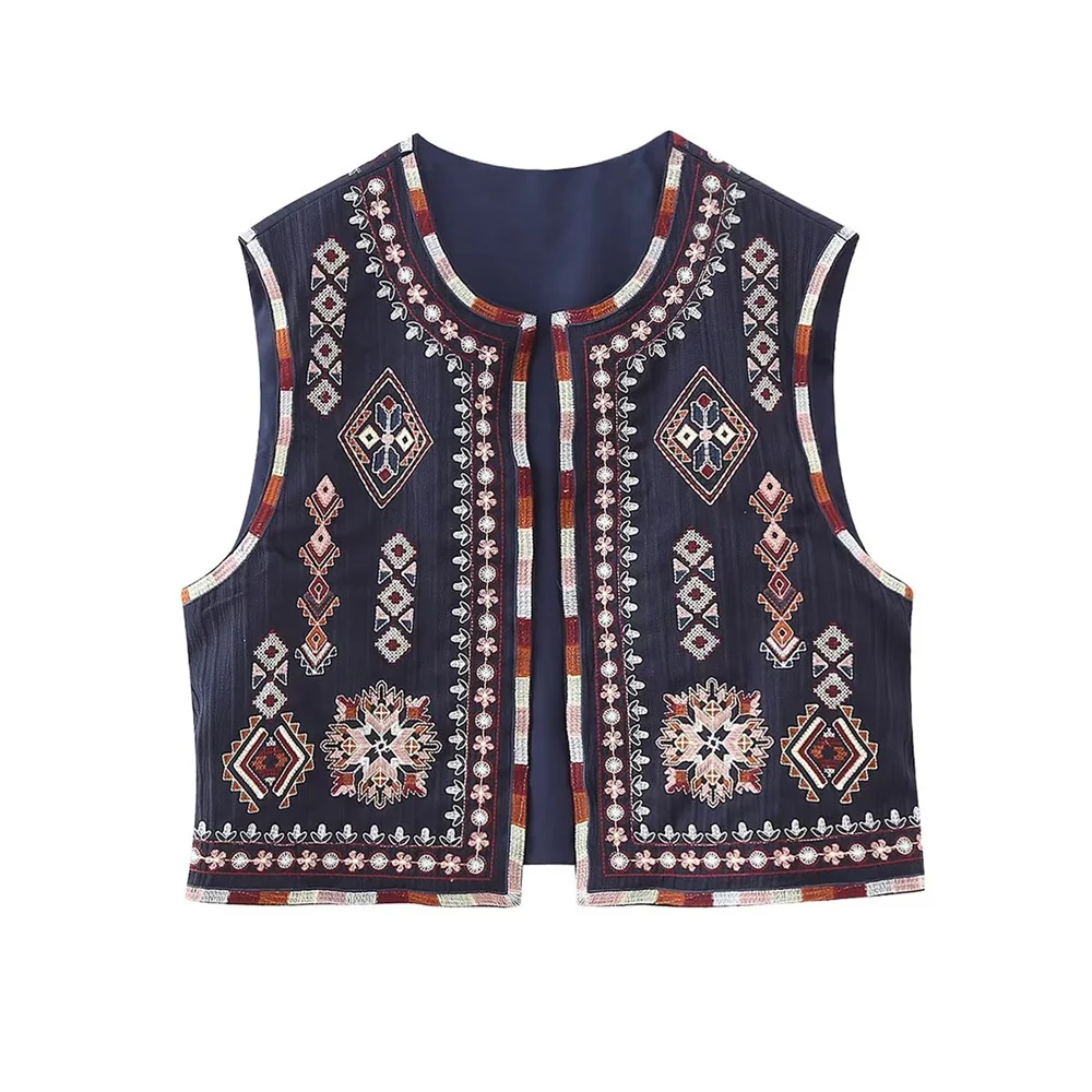 2023 High quality autumn and winter new women's outerwear sleeveless round neck vest with contrasting embroidery vest top