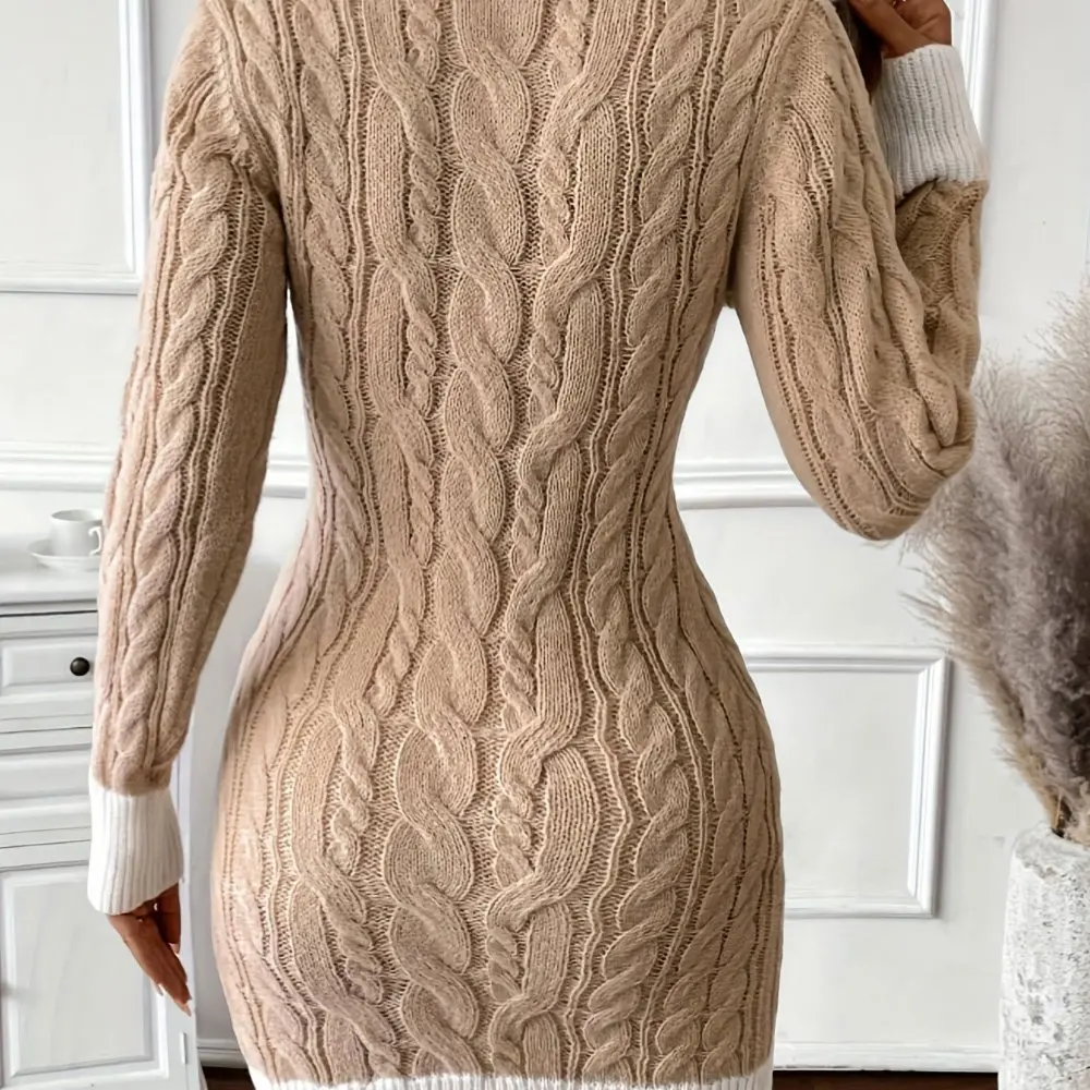 カジュアルなミディアム丈のAラインドレス、ストレートスリーブ、ラウンドネックデザイン、ボディフィットスタイル、レディースファッション衣料