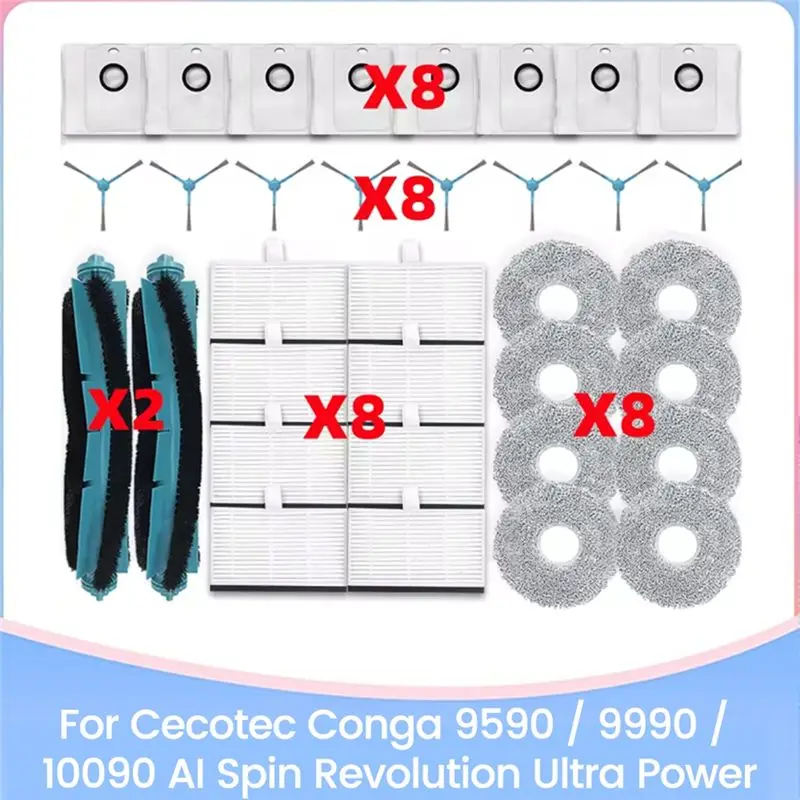

Комплект запасных частей A40Z-34PCS для Cecotec Conga 9590/9990/10090 AI Spin Revolution Ultra Power: щетка, HEPA-фильтр, тряпка для швабры, мешок для пыли