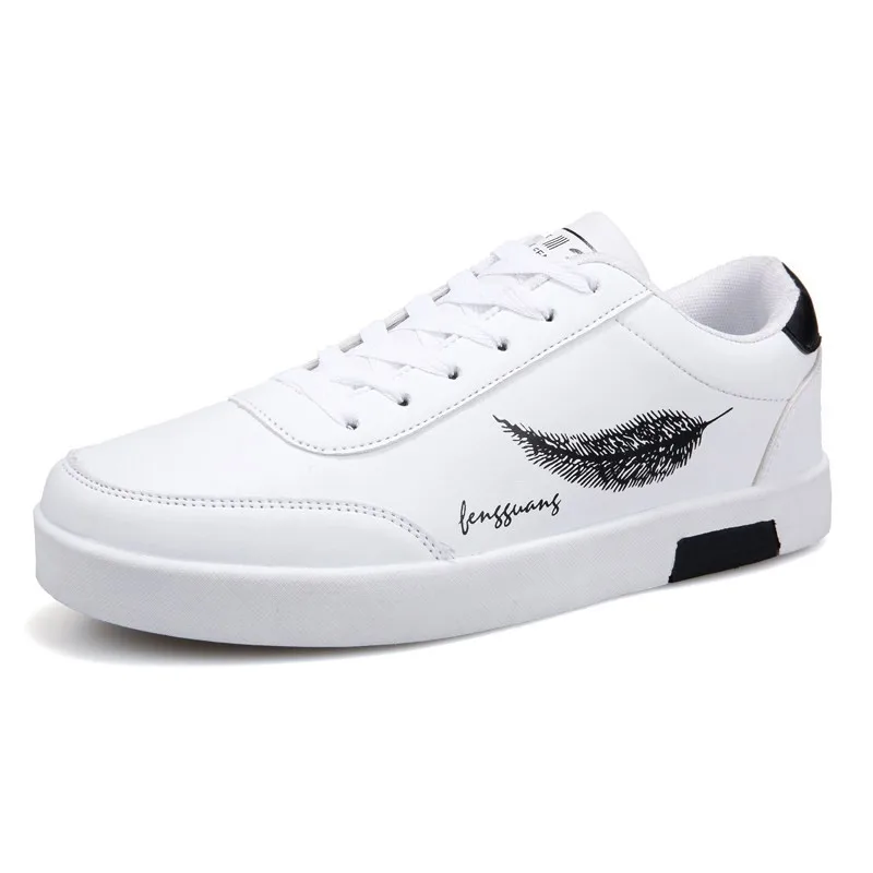 Casual PU Leather Men's Sneakers Spring Autumn Fashionable All-Match Leisure Shoes round Toe Flat Heel Rubber Outsole