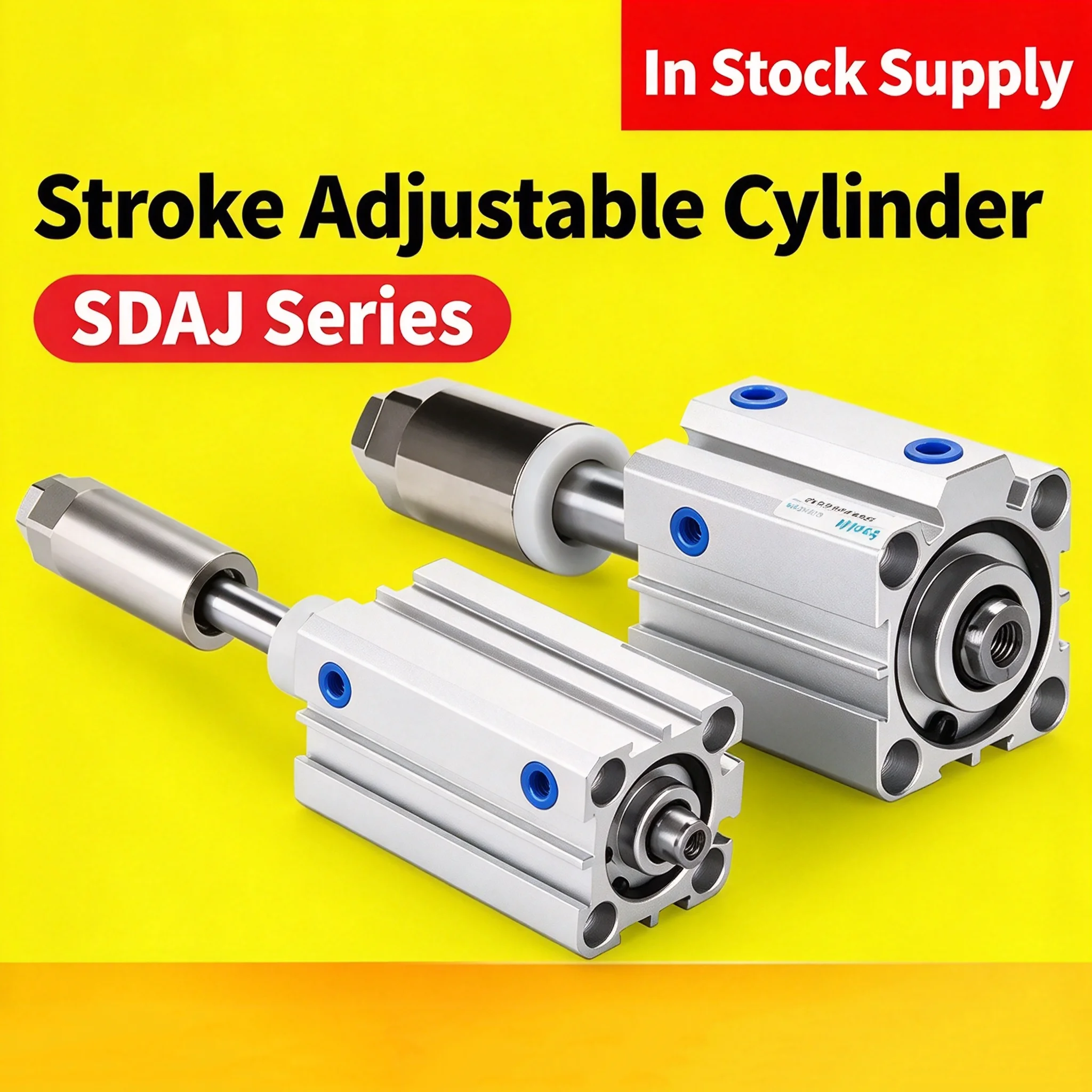 SDAJ Adjustable Thin Pneumatic Cylinder Small External Thread Magnetic 12mm/16mm/20mm...63mm Stroke Options 20/30/40/50 Units