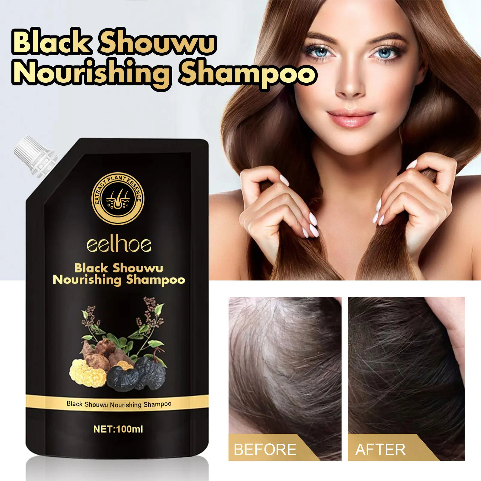 

Natural Black Reishi and He Shou Wu Nourishing Scalp Smooth and Moisturizing Hair Care Shampoo 100ml