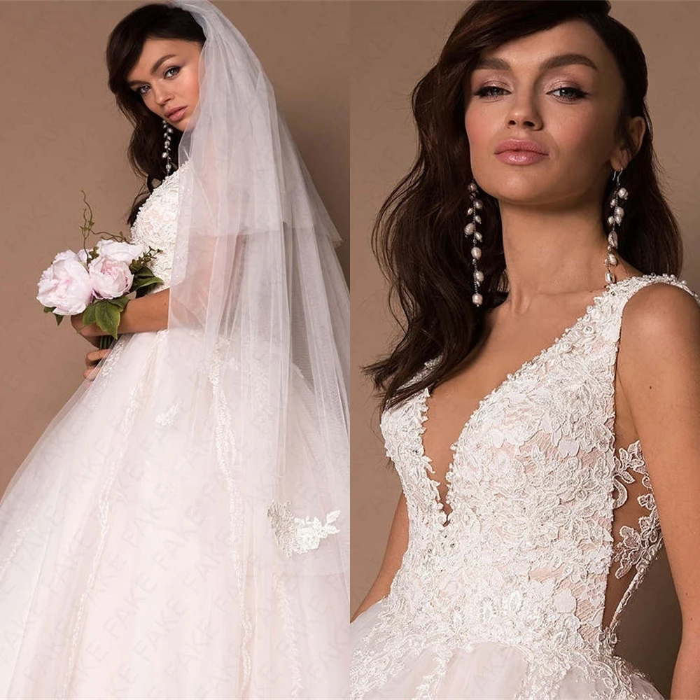 

Customized Delicate White Organza Wedding Dress Elegant Graceful V-Neck Spaghetti Straps Bridal Gowns Temperament Bridal Party