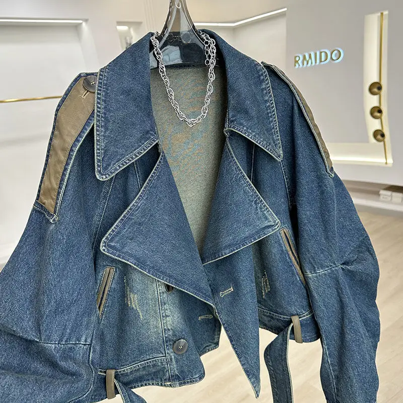 Vintage Blue Jeans Jacket Women's Short Coat Loose Denim Jackets Bomber Jacket Long-sleeved Top Design Aesthetic Goth Trendy
