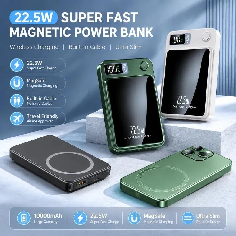 Magnetic Wireless Charging 10000mAh Power Bank Ultra Thin Super Fast Charging Portable Charger for Mobile Phone