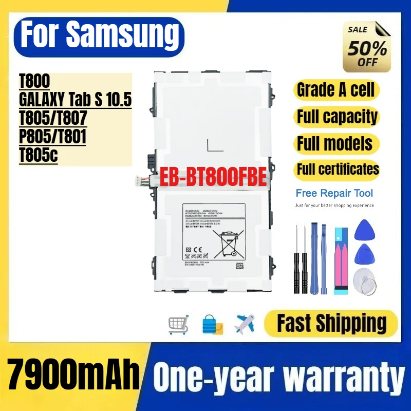 Аккумулятор EB-BT800FBE для планшетов Samsung T800/GALAXY Tab S 10.5/T805/T807/P805/T801/T805c, сменная батарея с инструментами для замены