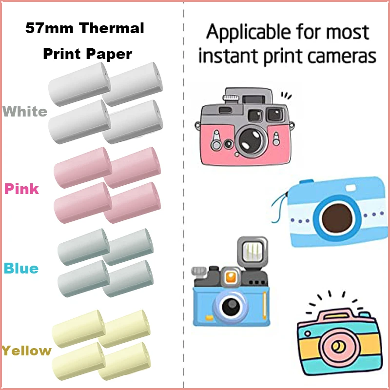 

57x30mm Thermal Print Paper Instant Camera Refill Print Paper Photo Thermal Paper 4 Rolls for Most Kid's Instant Camera Supplies